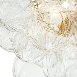 3-Light Brass Sculpture Glass Globe Bubble Semi Flush Chandelier