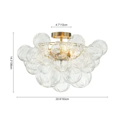 3-Light Brass Sculpture Glass Globe Bubble Semi Flush Chandelier