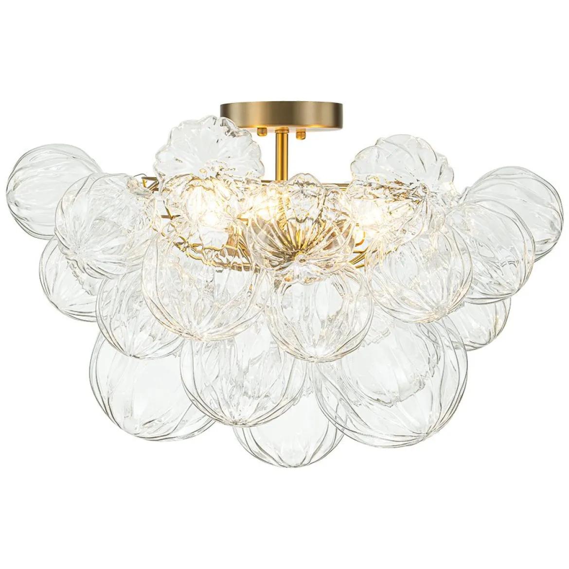 3-Light Brass Sculpture Glass Globe Bubble Semi Flush Chandelier