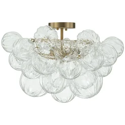 3-Light Brass Sculpture Glass Globe Bubble Semi Flush Chandelier