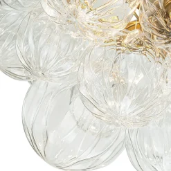3-Light Brass Sculpture Glass Globe Bubble Semi Flush Chandelier