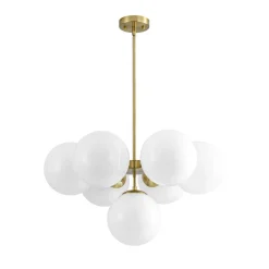 7-light Brass Sputnik Opal Glass Globe Bubble Chandelier