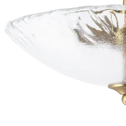3-Light Brass Textured Glass Bowl Round Semi Flush Mount