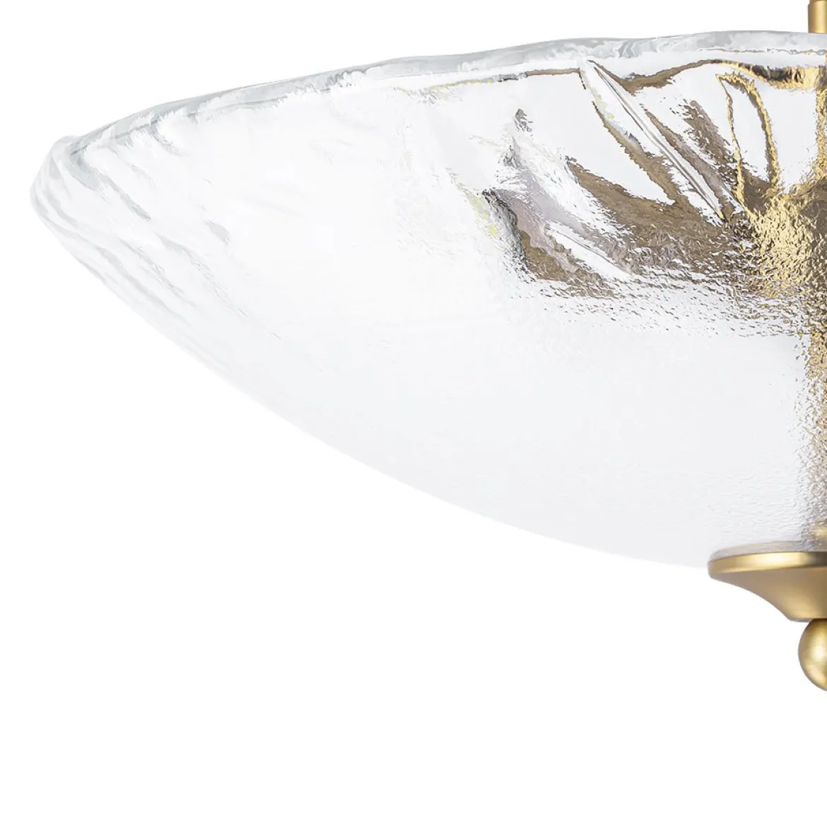 3-Light Brass Textured Glass Bowl Round Semi Flush Mount