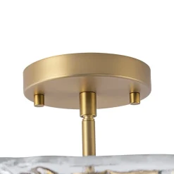 3-Light Brass Textured Glass Bowl Round Semi Flush Mount