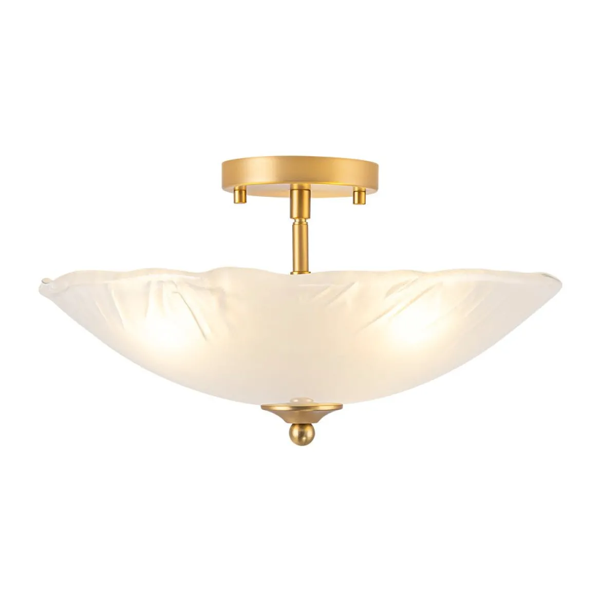 3-Light Brass Textured Glass Bowl Round Semi Flush Mount