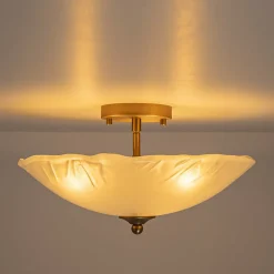 3-Light Brass Textured Glass Bowl Round Semi Flush Mount