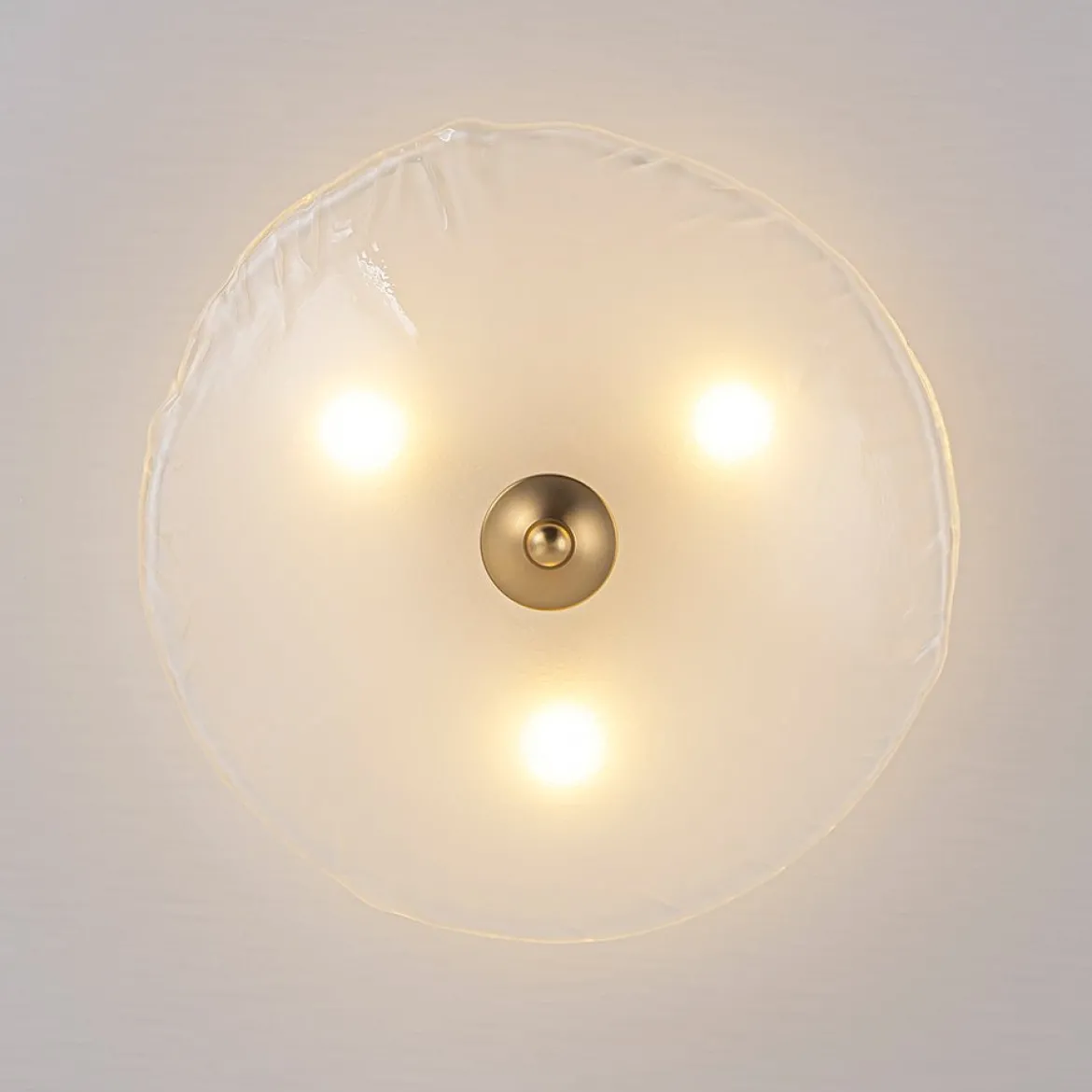 3-Light Brass Textured Glass Bowl Round Semi Flush Mount