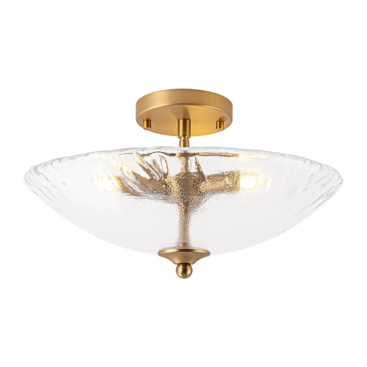 3-Light Brass Textured Glass Bowl Round Semi Flush Mount