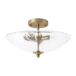 3-Light Brass Textured Glass Bowl Round Semi Flush Mount