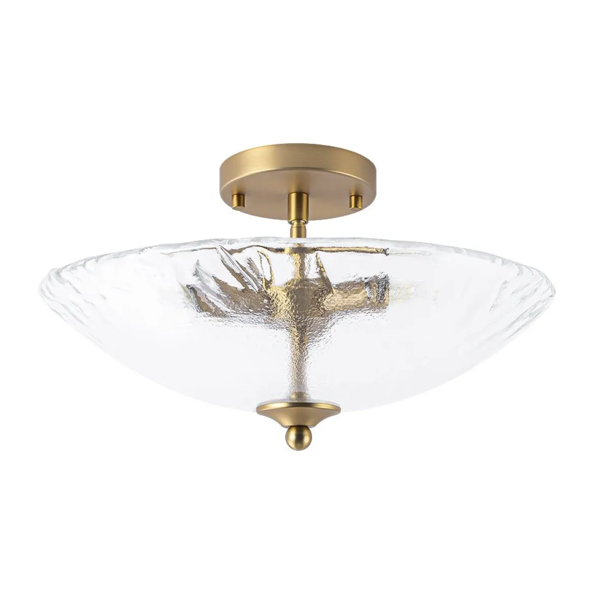 3-Light Brass Textured Glass Bowl Round Semi Flush Mount