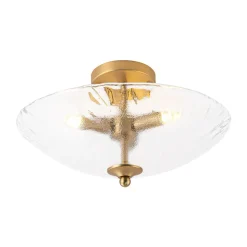 3-Light Brass Textured Glass Bowl Round Semi Flush Mount