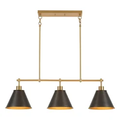 3-Light Brushed Gold Black Cone Island Chandelier