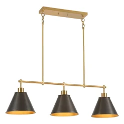 3-Light Brushed Gold Black Cone Island Chandelier