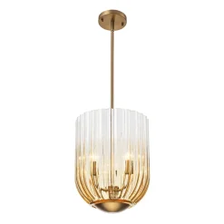 3-Light Candle Style Bell Ribbed Tinted Glass Ceiling Pendant