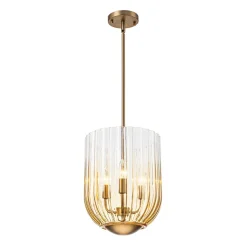 3-Light Candle Style Bell Ribbed Tinted Glass Ceiling Pendant