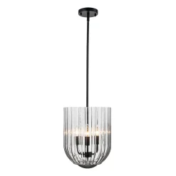 3-Light Candle Style Bell Ribbed Tinted Glass Ceiling Pendant