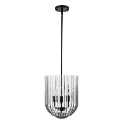 3-Light Candle Style Bell Ribbed Tinted Glass Ceiling Pendant