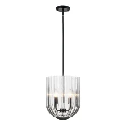3-Light Candle Style Bell Ribbed Tinted Glass Ceiling Pendant