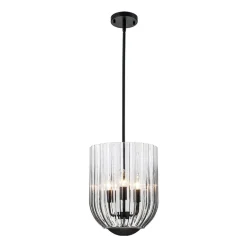 3-Light Candle Style Bell Ribbed Tinted Glass Ceiling Pendant