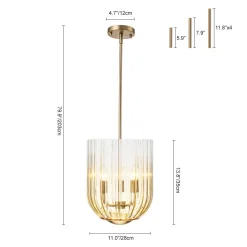 3-Light Candle Style Bell Ribbed Tinted Glass Ceiling Pendant
