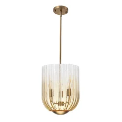3-Light Candle Style Bell Ribbed Tinted Glass Ceiling Pendant