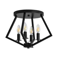 4-light Candle Style Black Simple Geometric Lantern Semi Flush