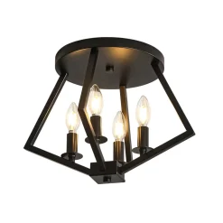 4-light Candle Style Black Simple Geometric Lantern Semi Flush