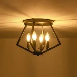 4-light Candle Style Black Simple Geometric Lantern Semi Flush