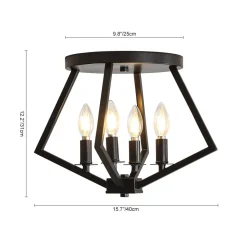 4-light Candle Style Black Simple Geometric Lantern Semi Flush