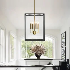 4-Light Candle Style Wide Glass Square Lantern Pendant