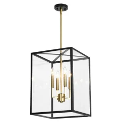 4-Light Candle Style Wide Glass Square Lantern Pendant