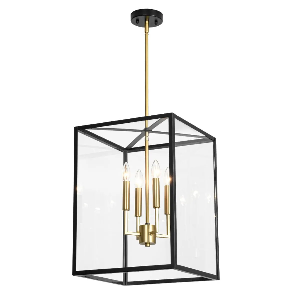 4-Light Candle Style Wide Glass Square Lantern Pendant