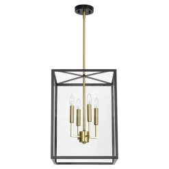 4-Light Candle Style Wide Glass Square Lantern Pendant