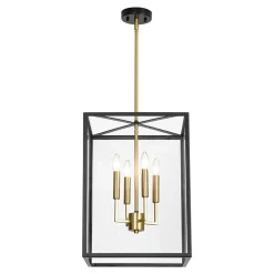 4-Light Candle Style Wide Glass Square Lantern Pendant