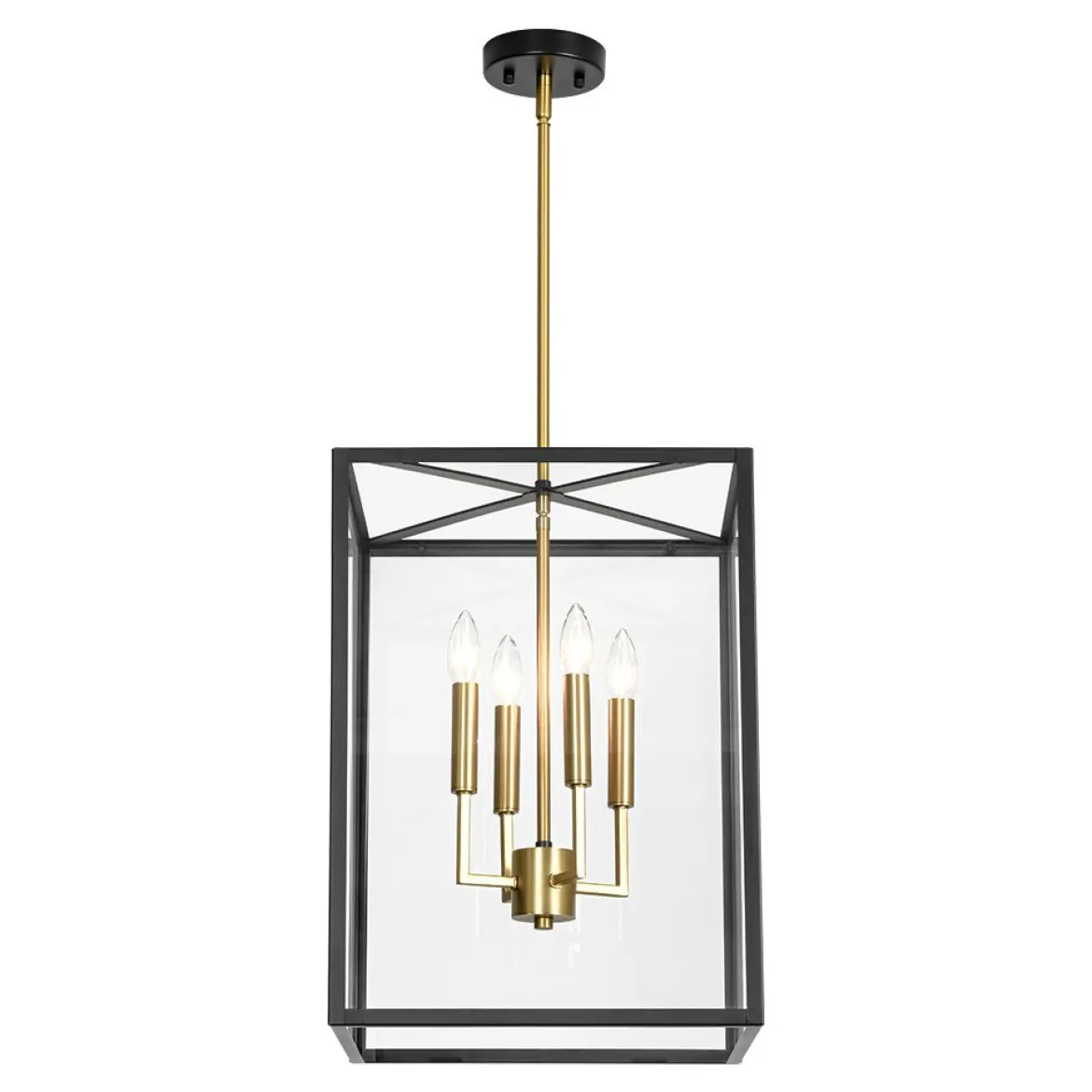 4-Light Candle Style Wide Glass Square Lantern Pendant