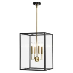 4-Light Candle Style Wide Glass Square Lantern Pendant