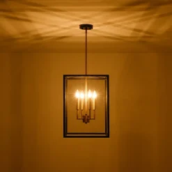 4-Light Candle Style Wide Glass Square Lantern Pendant