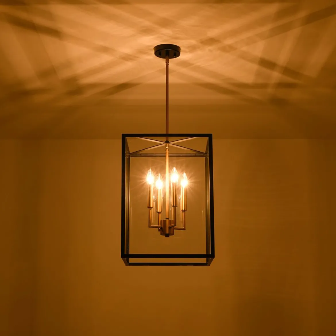 4-Light Candle Style Wide Glass Square Lantern Pendant