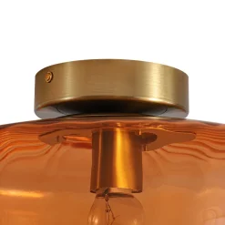1-Light Caramel Amber Ribbed Glass Round Semi Flush Mount