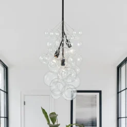 3-Light Cascade Cluster Clear Glass Bubble Chandelier