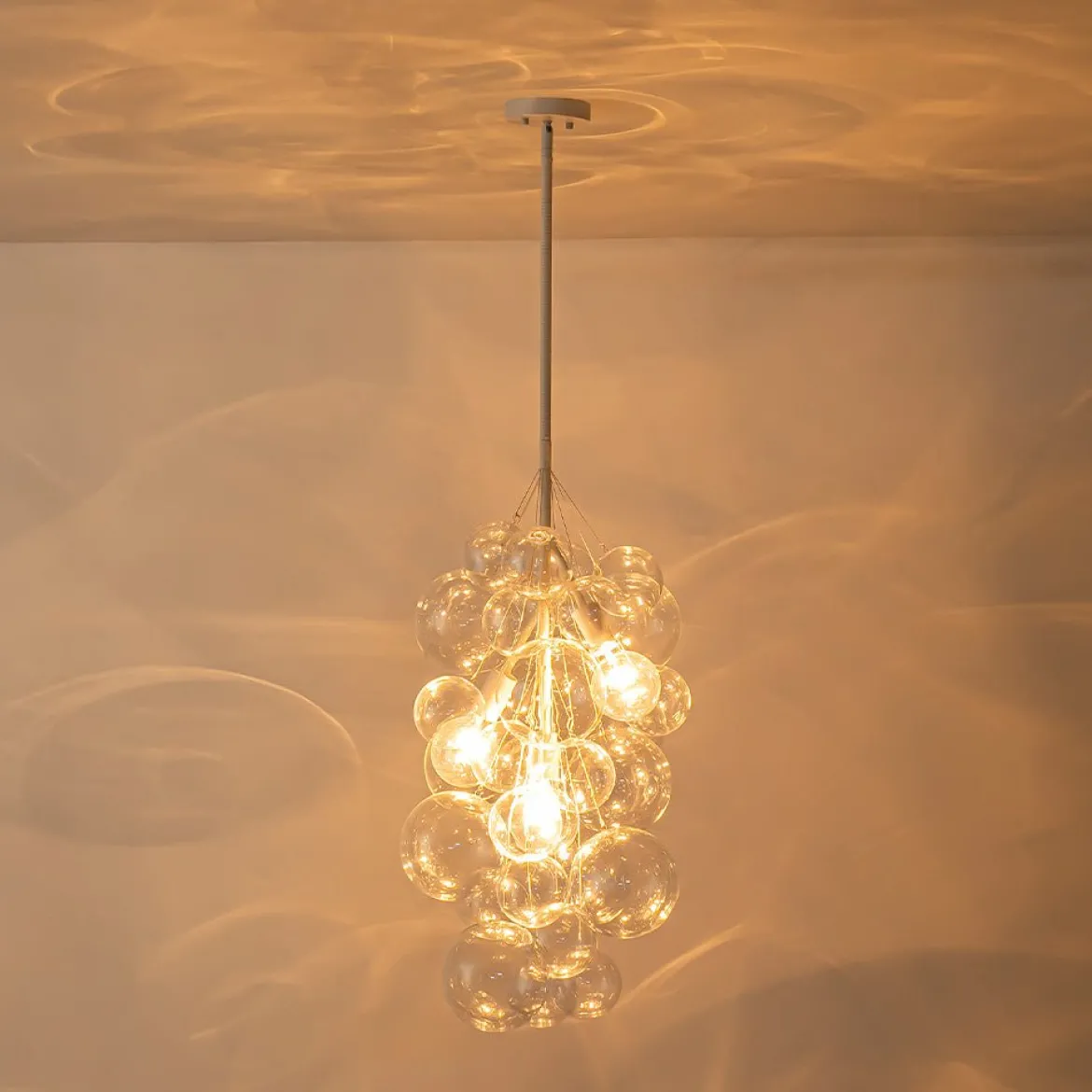 3-Light Cascade Cluster Clear Glass Bubble Chandelier