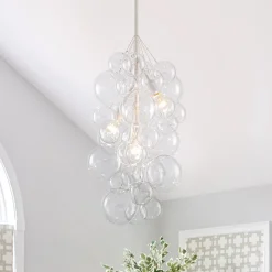 3-Light Cascade Cluster Clear Glass Bubble Chandelier