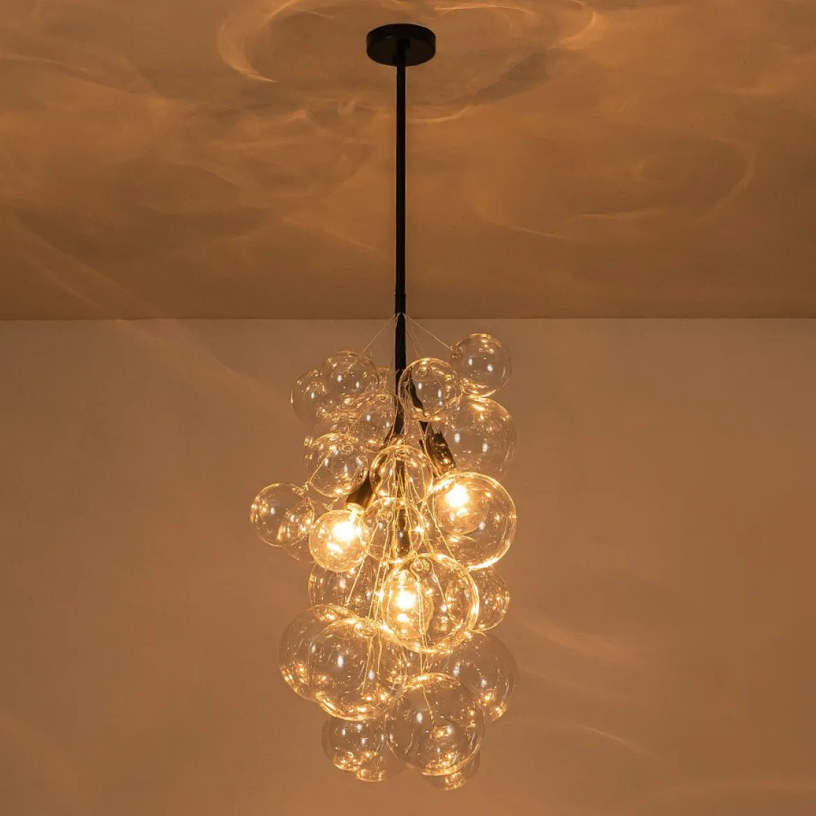 3-Light Cascade Cluster Clear Glass Bubble Chandelier