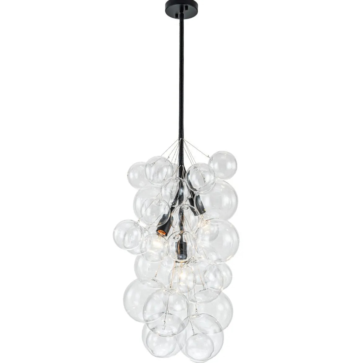 3-Light Cascade Cluster Clear Glass Bubble Chandelier