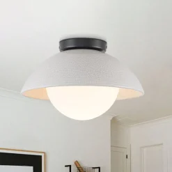 1-Light Ceramic Dome Frosted Shade Semi Flush Mount