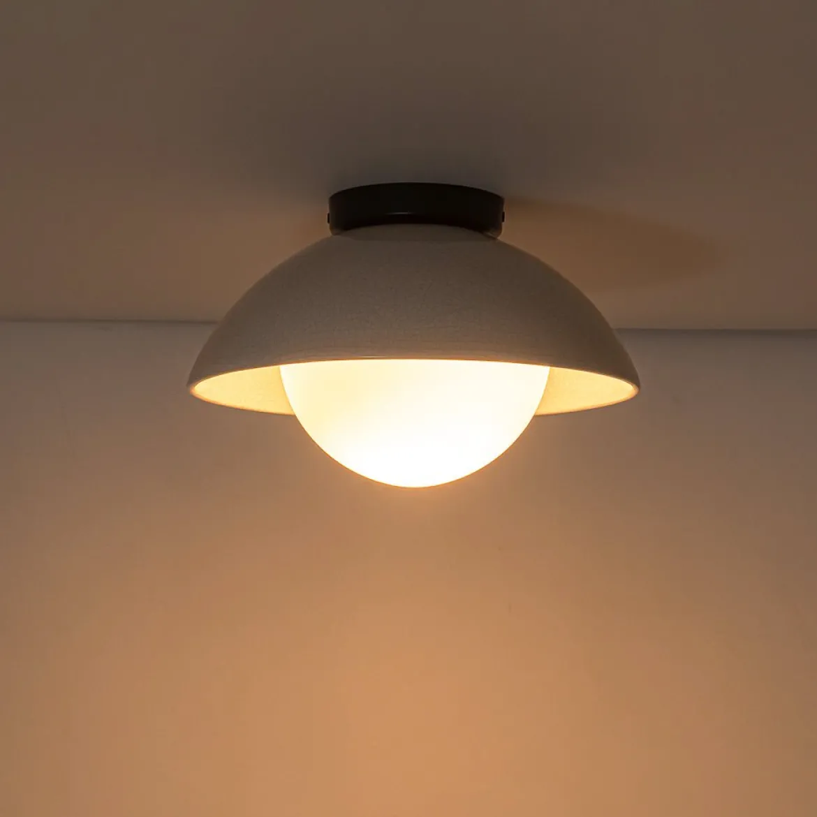 1-Light Ceramic Dome Frosted Shade Semi Flush Mount