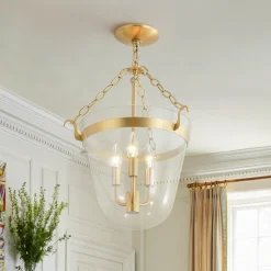 3-Light Clear Glass Bell Jar Lantern Pendant / Semi Flush