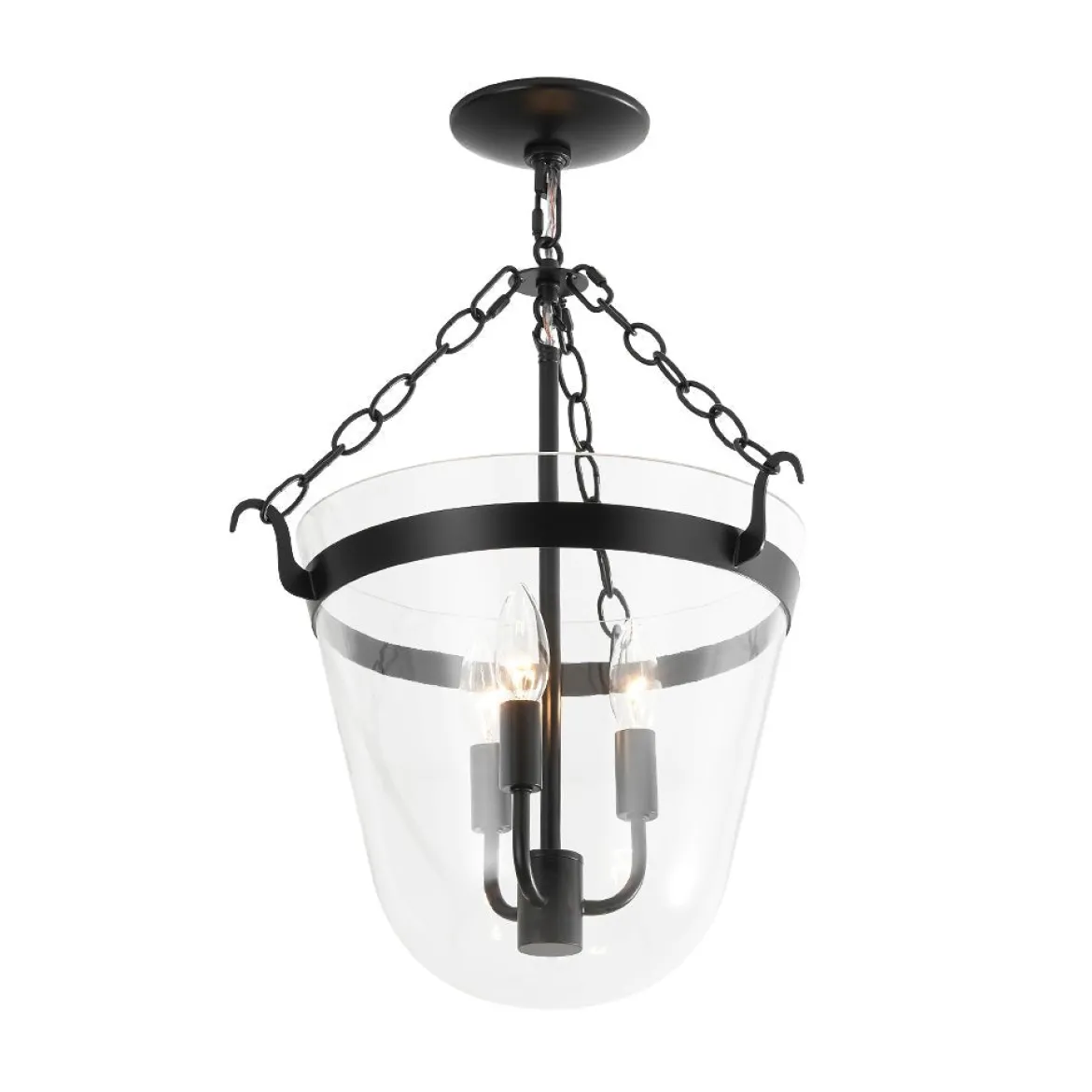 3-Light Clear Glass Bell Jar Lantern Pendant / Semi Flush