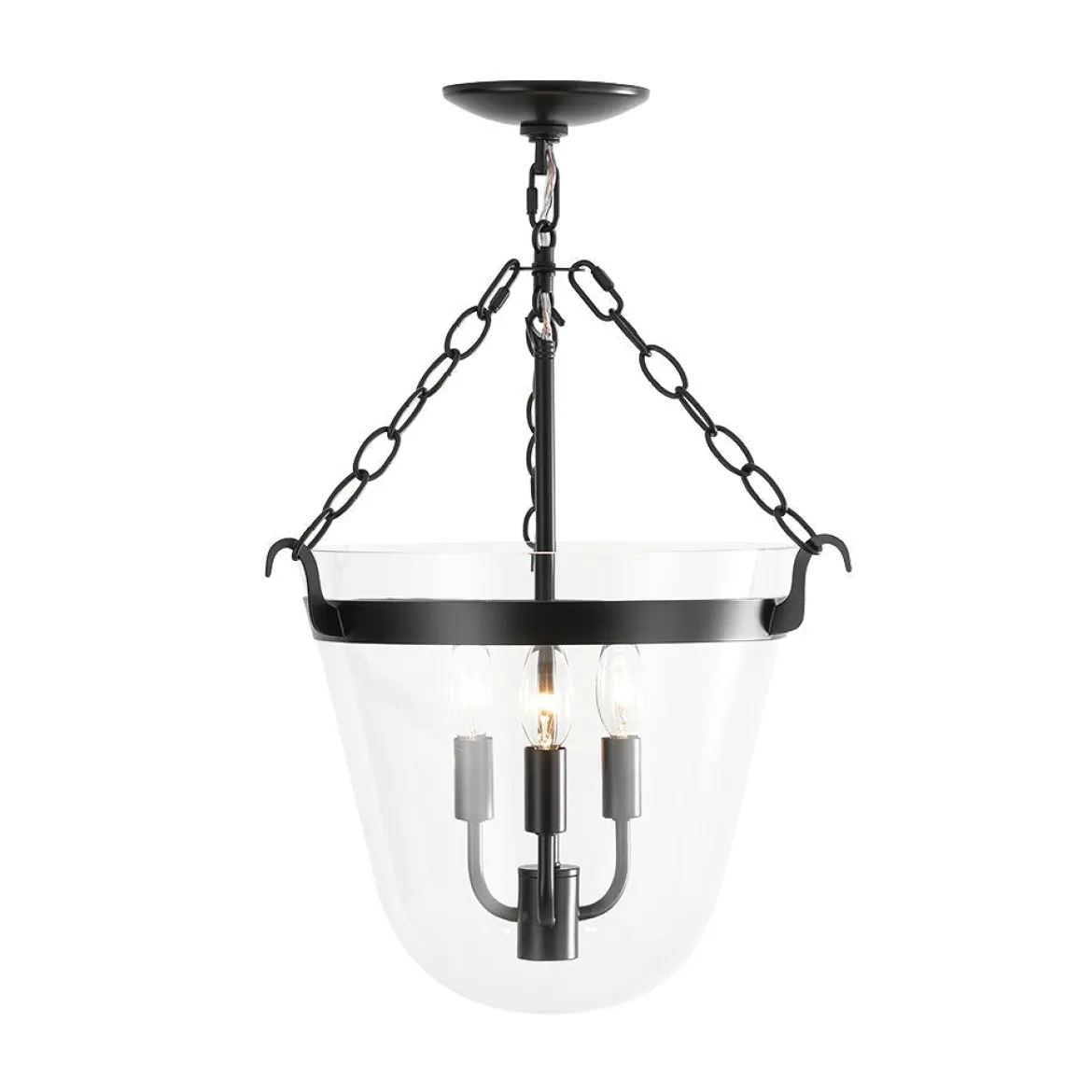 3-Light Clear Glass Bell Jar Lantern Pendant / Semi Flush